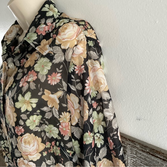 Vintage Mynette floral print sheer top with pointed collar size 18 1/2 - Picture 3 of 6